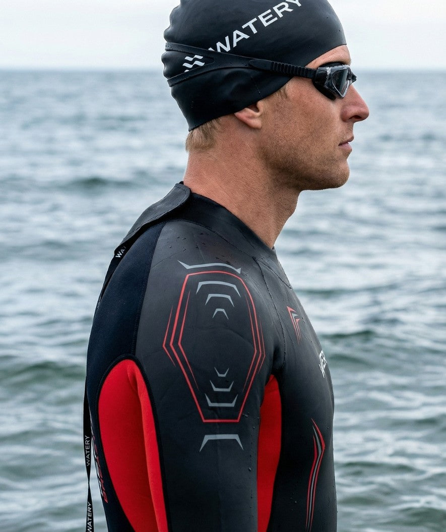 Watery heren wetsuit - Reptile Breast - Oranje