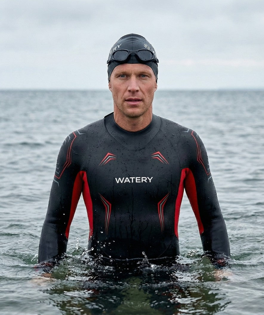 Watery heren wetsuit - Reptile Breast - Oranje