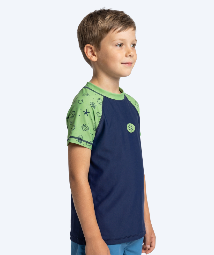 Watery UV-shirt voor kinderen - Brandman Korte Mouw Rashguard - Groen/blauw
