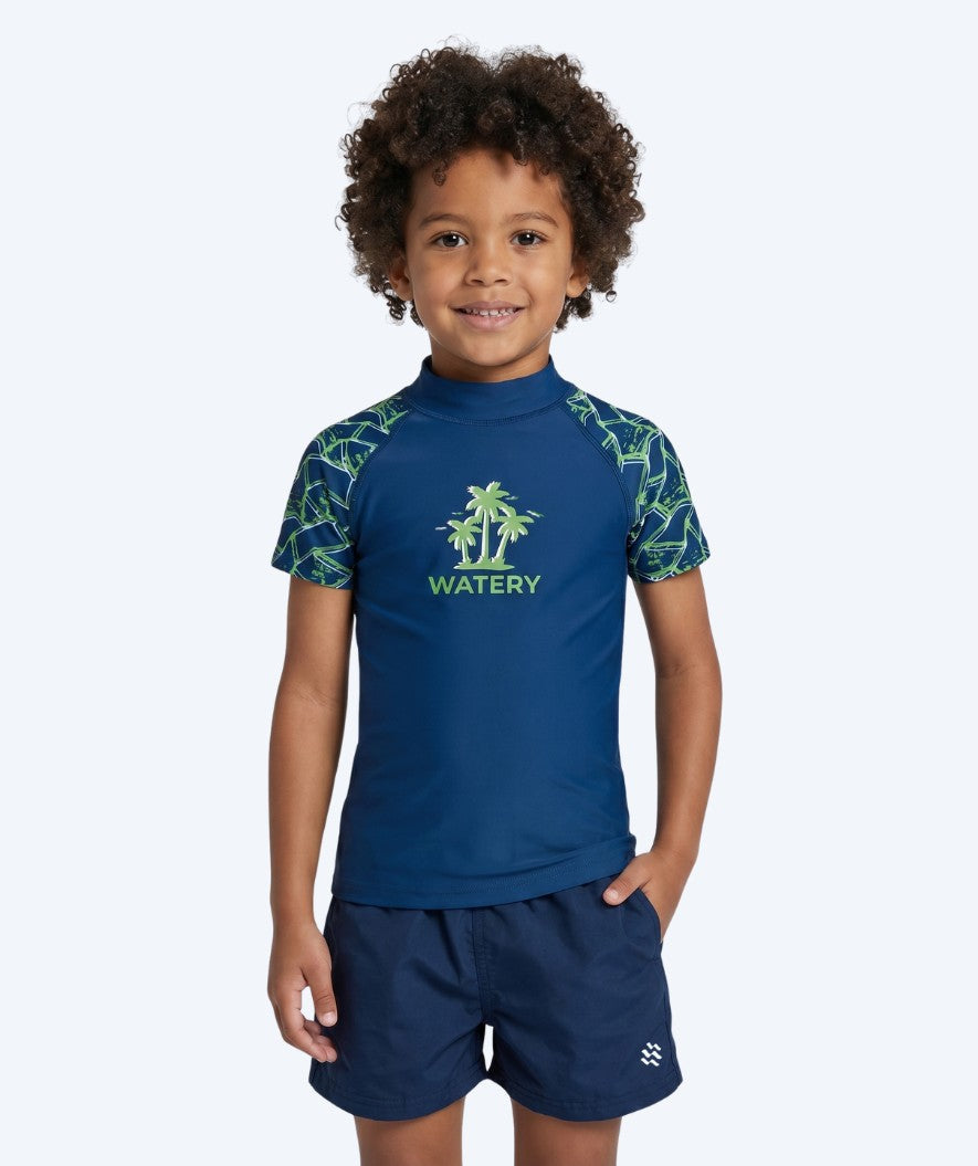 Watery UV-shirt voor kinderen - Katsu Korte Mouw Rashguard - Groen/donkerblauw