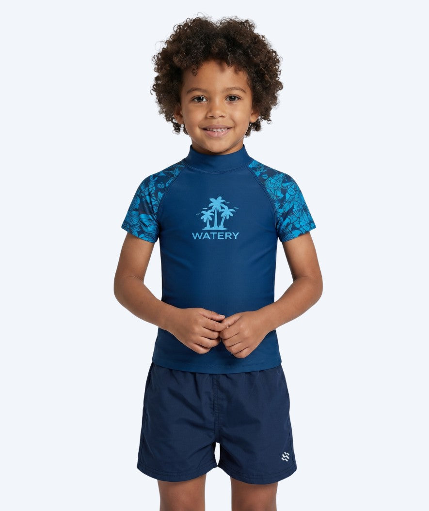 Watery UV-shirt voor kinderen - Katsu Korte Mouw Rashguard - Blauw/donkerblauw