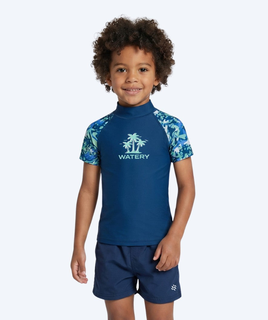 Watery UV-shirt voor kinderen - Katsu Korte Mouw Rashguard - Lichtblauw/donkerblauw