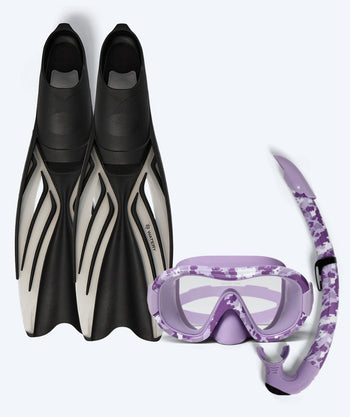 Watery volwassenen snorkelset - Isle/Rudder Camo - Paars/Zwart