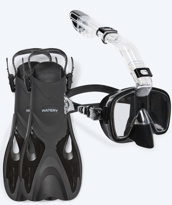 Watery snorkelset voor kinderen - Fisher/Pearl - Zwart