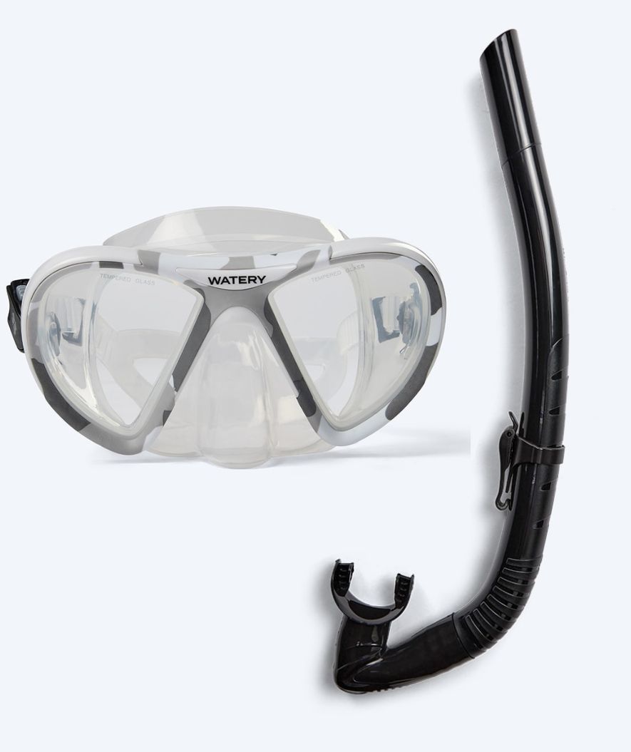 Watery Combo snorkelset voor volwassenen (vanaf 15 jaar) - Rudder Camo/Itzel - Helder/zwart