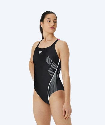Arena dames badpak - Swim Pro Graphic - Zwart/Lichtroze