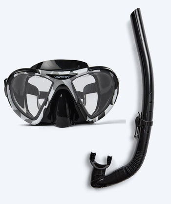 Watery Combo snorkelset voor volwassenen (vanaf 15 jaar) - Rudder Camo/Itzel - Zwart