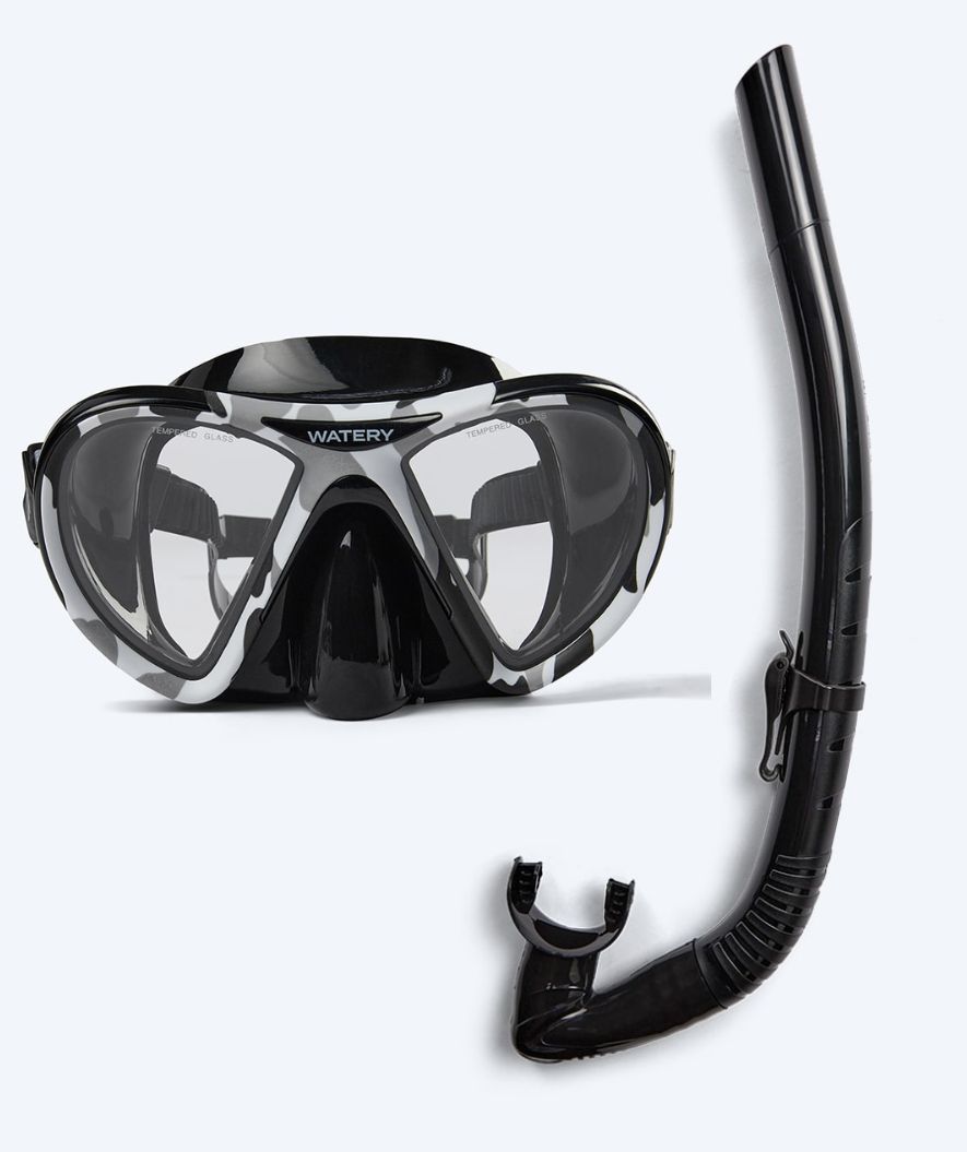 Watery Combo snorkelset voor volwassenen (vanaf 15 jaar) - Rudder Camo/Itzel - Zwart