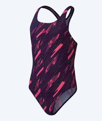 Speedo badpakken voor meisjes - Hyperboom Allover Medalist - Donkerblauw/roze