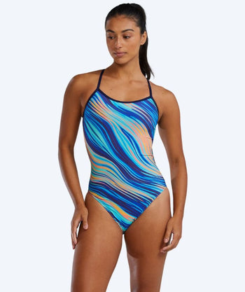 TYR dames badpak - Riptidal Trinityfit - Blauw/oranje