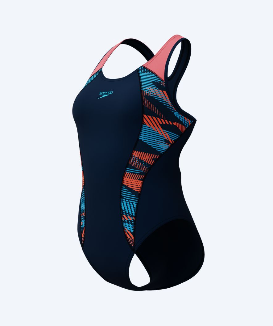 Speedo dames badpak - Placement Laneback - Donkerblauw/Lichtroze