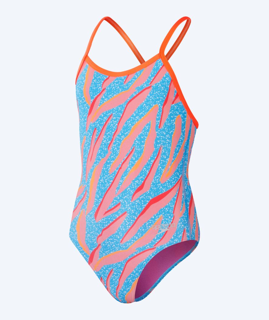 Speedo meisjes badpak - Allover Digital V-Back - Blauw/Oranje