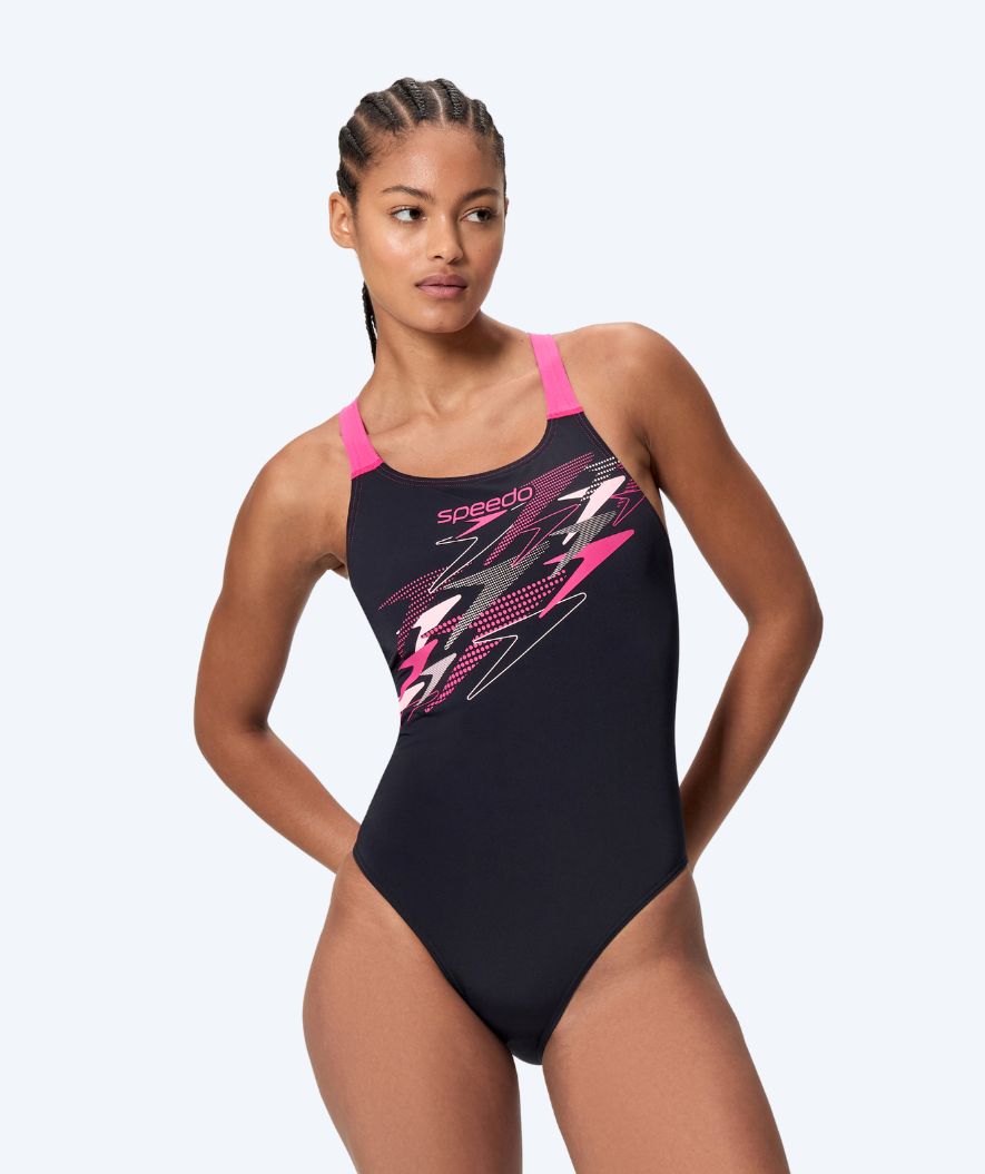 Speedo dames badpak - Medley Logo Medalist - Zwart/Roze