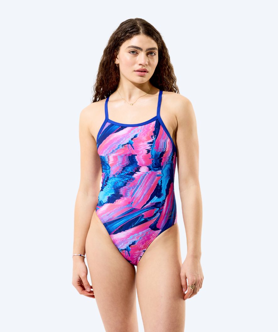 Speedo dames badpak - Printed Turnback - Blauw/Roze