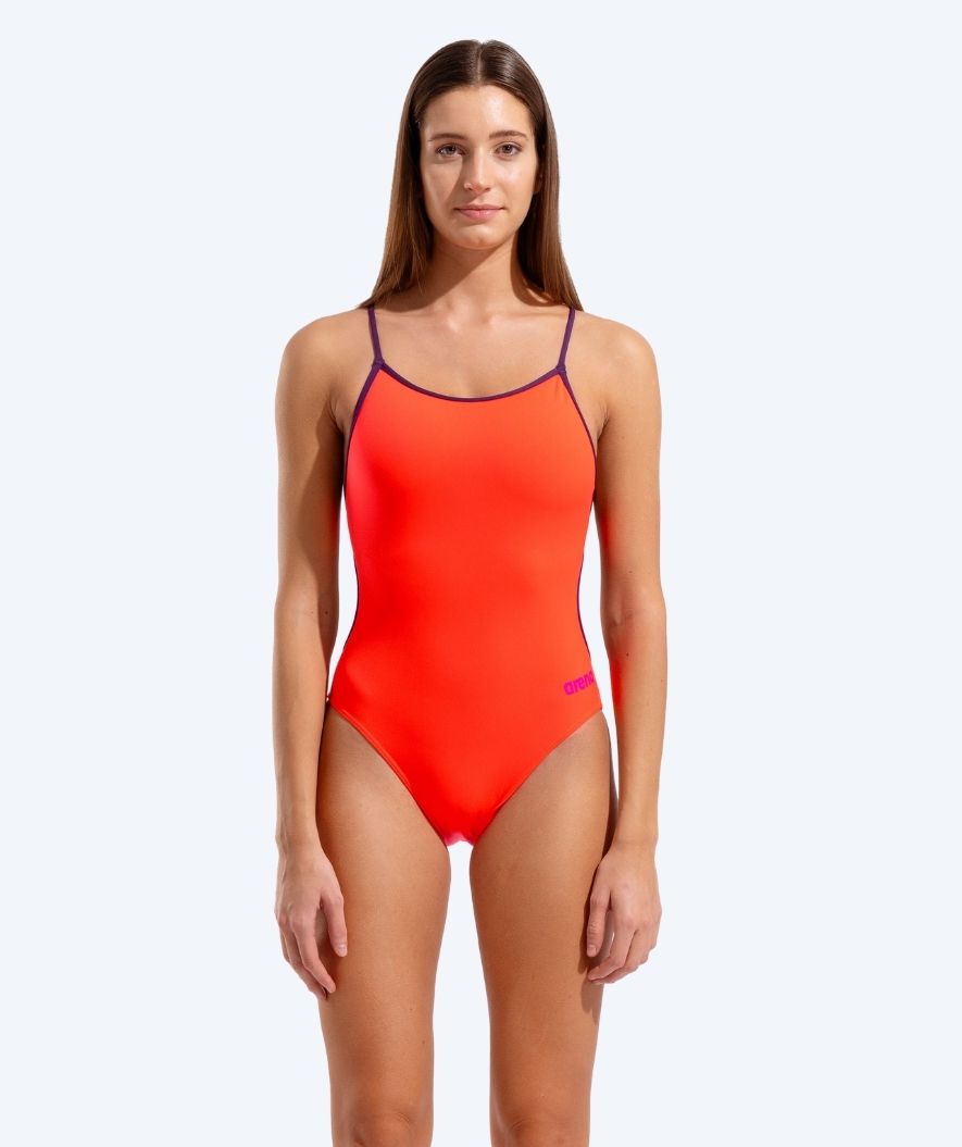 Arena dames badpak - Solid Lace Back - Oranje/Paars