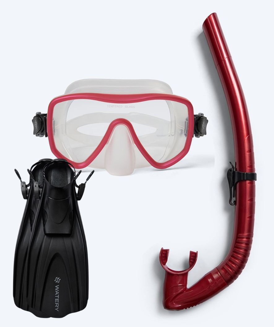 Watery volwassenen snorkelset (vanaf 15 jaar) - Coast/Skipper - Rood/zwart