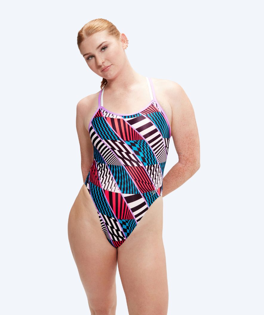 Speedo dames badpak - Allover Digital Starback - Rood/Blauw