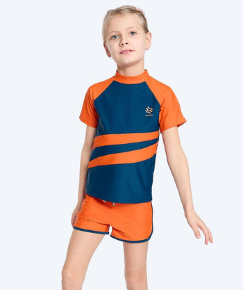 Watery UV-shirt voor kinderen - Manami Korte Mouw Rashguard - Oranje/blauw