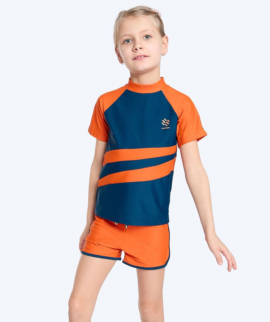 Watery UV-shirt voor kinderen - Manami Korte Mouw Rashguard - Oranje/blauw
