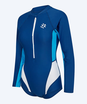 Watery badpakken met lange mouwen voor vrouwen - Deriya - Blauw/wit