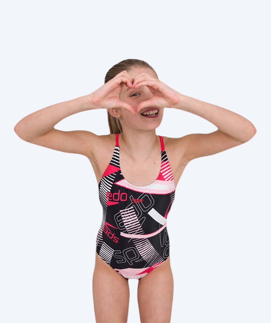 Speedo meisjes badpak - Junglespeak Allover Tieback - Zwart/rood/roze