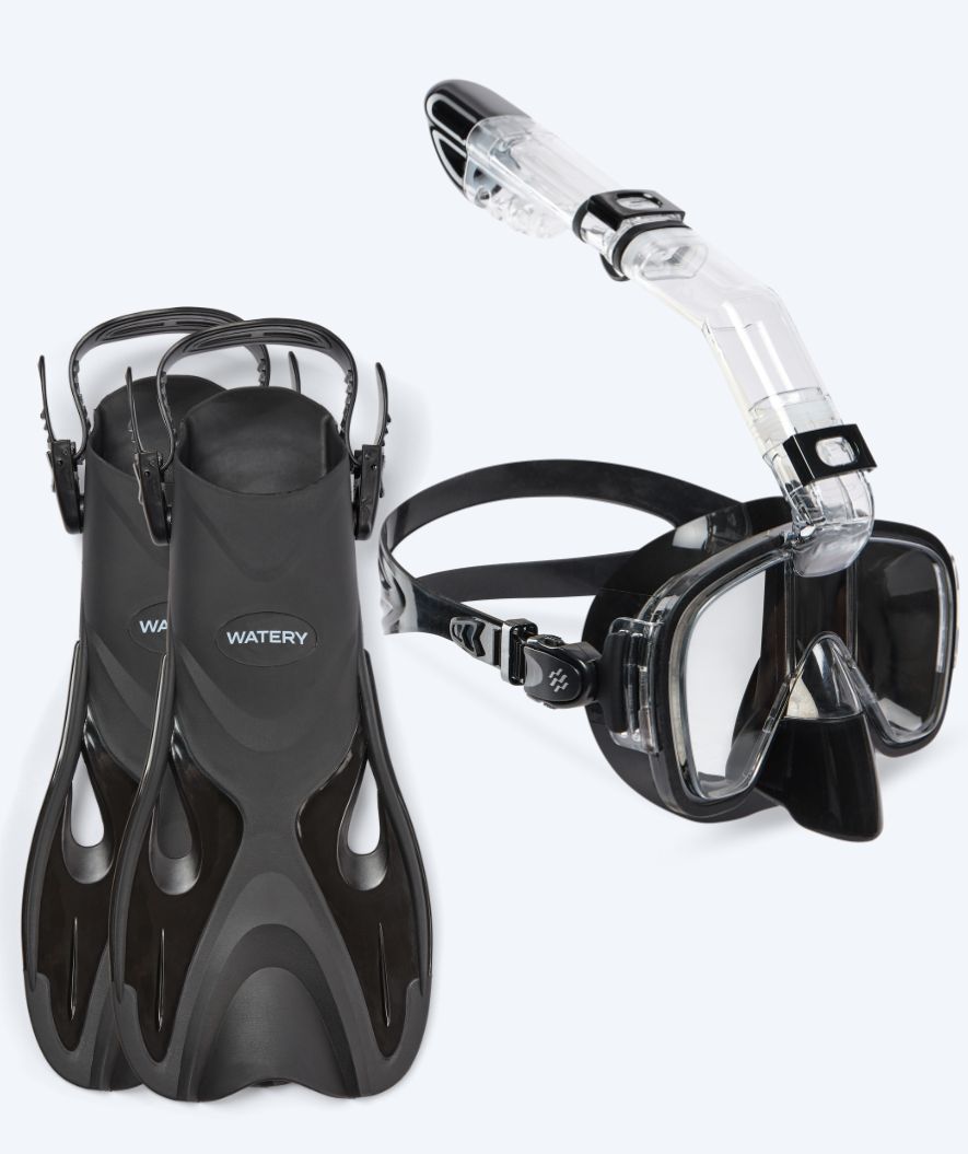 Watery snorkelset voor volwassenen - Fisher/Pearl - Zwart