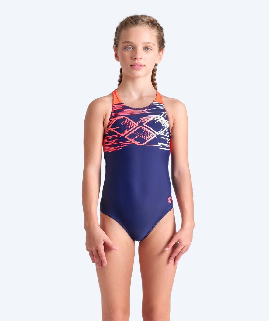 Arena meisjes badpak - Pastime - Donkerblauw/Roze