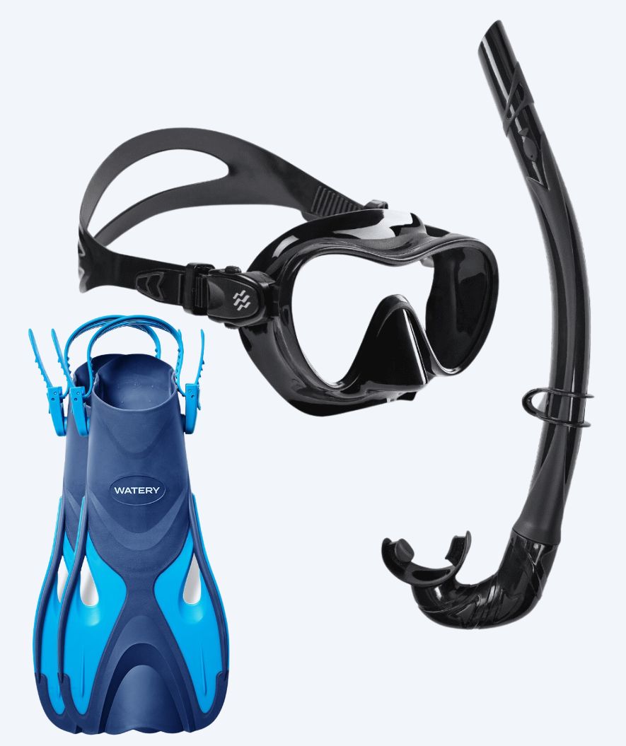 Watery snorkelset voor kinderen - Fisher/Cliff - Blauw/zwart