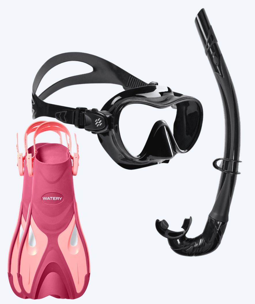 Watery snorkelset voor kinderen - Fisher/Cliff - Roze/zwart