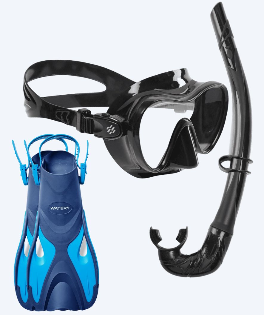 Watery volwassenen snorkelset - Fisher/Cliff - Blauw/zwart