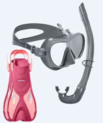 Watery snorkelset voor volwassenen - Fisher/Cliff - Roze/grijs