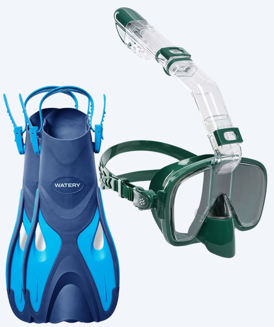 Watery snorkelset voor kinderen - Fisher/Pearl - Blauw/donkergroen