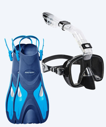 Watery snorkelset voor kinderen - Fisher/Pearl - Blauw/zwart
