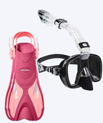 Watery snorkelset voor kinderen - Fisher/Pearl - Roze/zwart