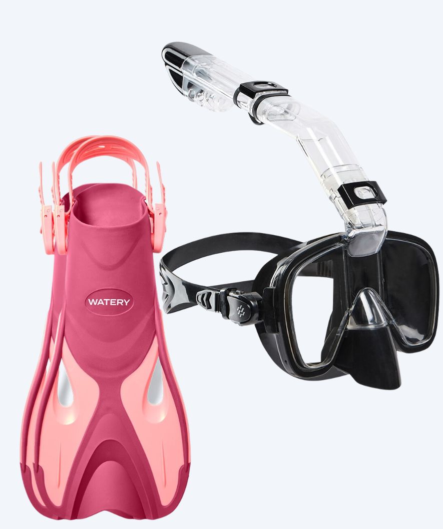 Watery snorkelset voor kinderen - Fisher/Pearl - Roze/zwart
