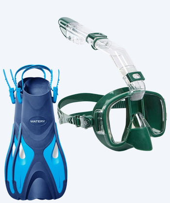 Watery snorkelset voor volwassenen - Fisher/Pearl - Blauw/donkergroen