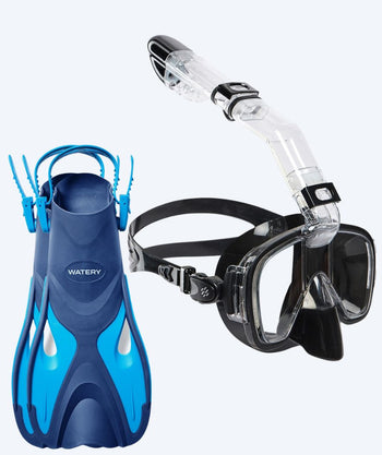 Watery snorkelset voor volwassenen - Fisher/Pearl - Blauw/zwart