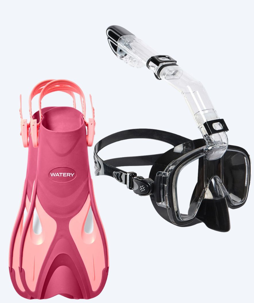 Watery snorkelset voor volwassenen - Fisher/Pearl - Roze/zwart