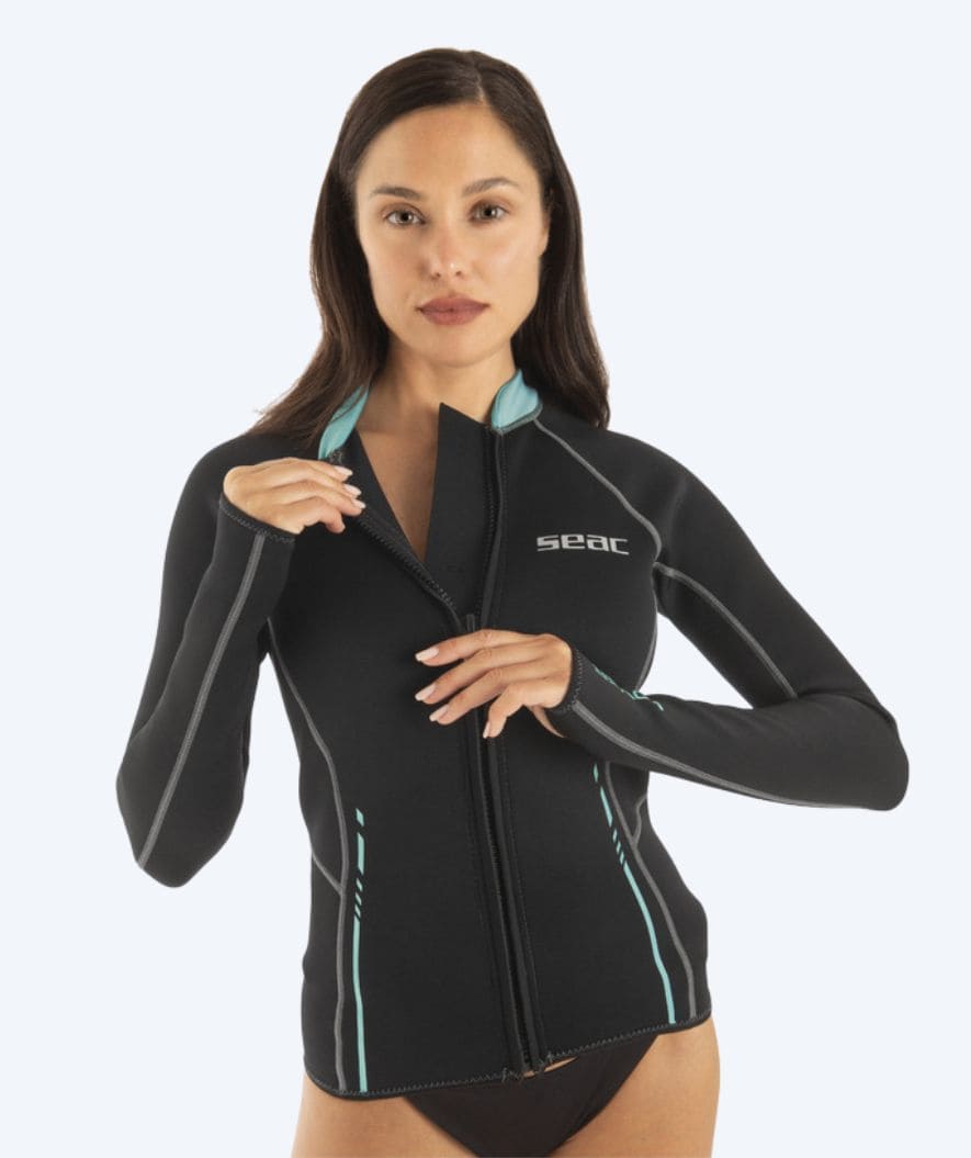 SEAC neopreen shirt met rits voor vrouwen - Lover - Zwart/turkoois
