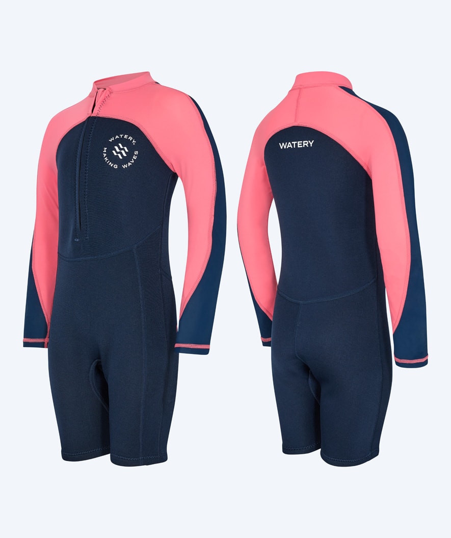Watery kind UV wetsuit - Calypso Lange Mouw - Koraal/donkerblauw