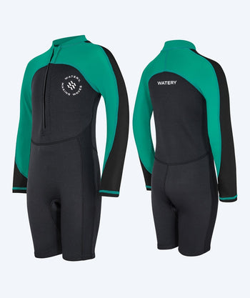 Watery UV-wetsuit voor kinderen - Calypso Lange Mouw - Groen/zwart