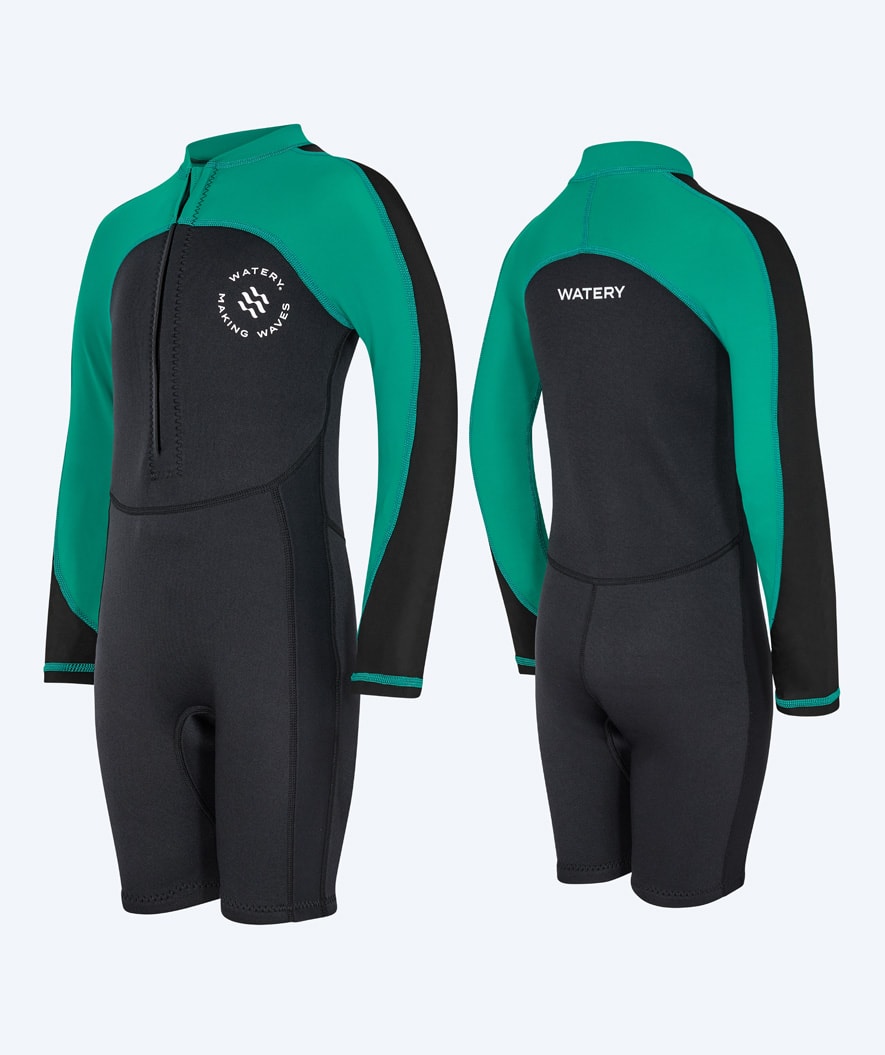 Watery UV-wetsuit voor kinderen - Calypso Lange Mouw - Groen/zwart