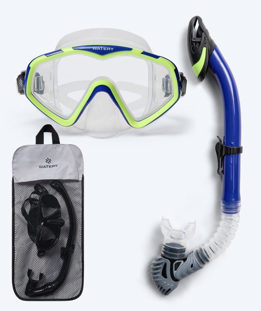 Watery volwassenen Combo snorkelset (vanaf 15 jaar) - Leach Pro - Blauw/geel