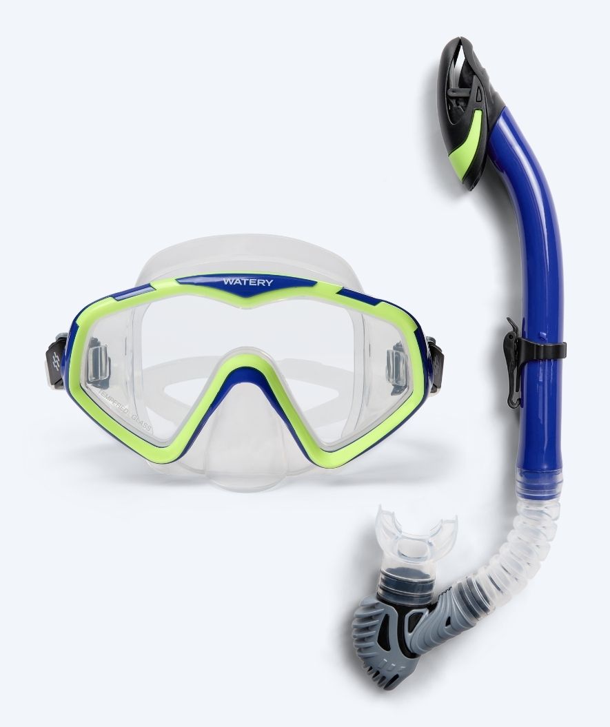 Watery volwassenen Combo snorkelset (vanaf 15 jaar) - Leach Pro - Blauw/geel