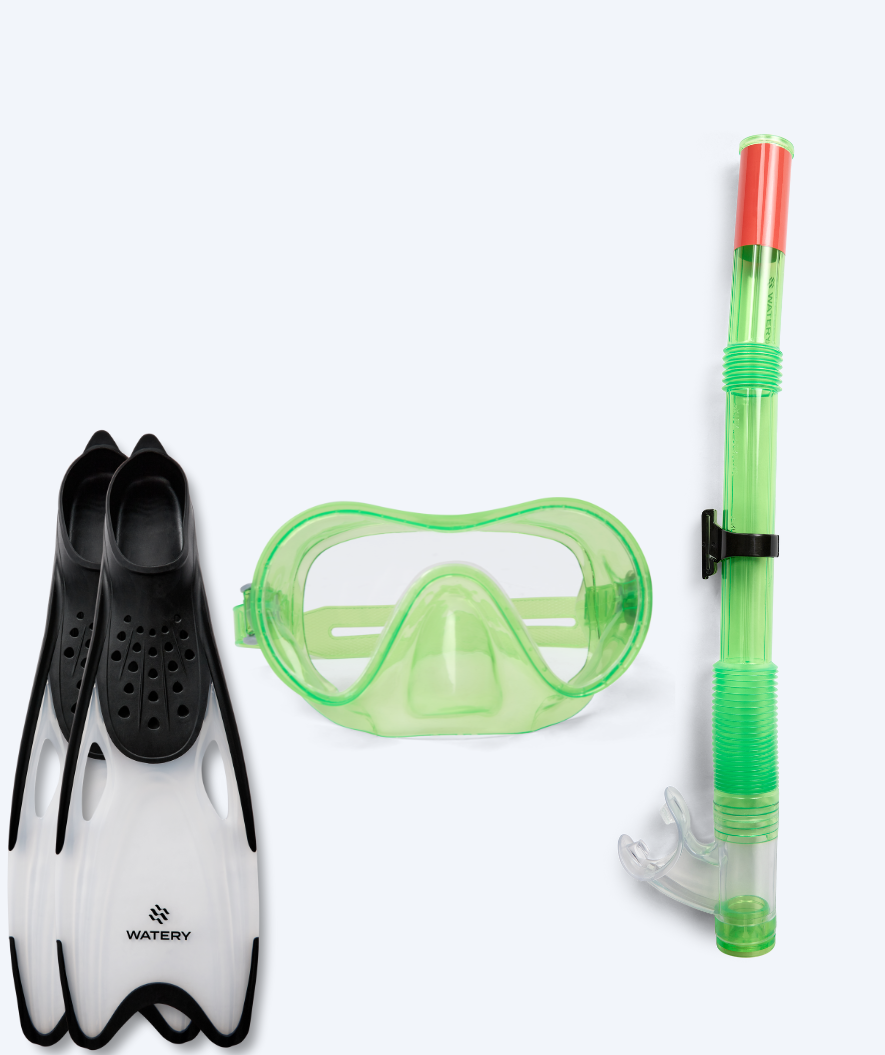 Watery snorkelset voor junior (8-15) - Jubal/Rilian - Groen/zwart