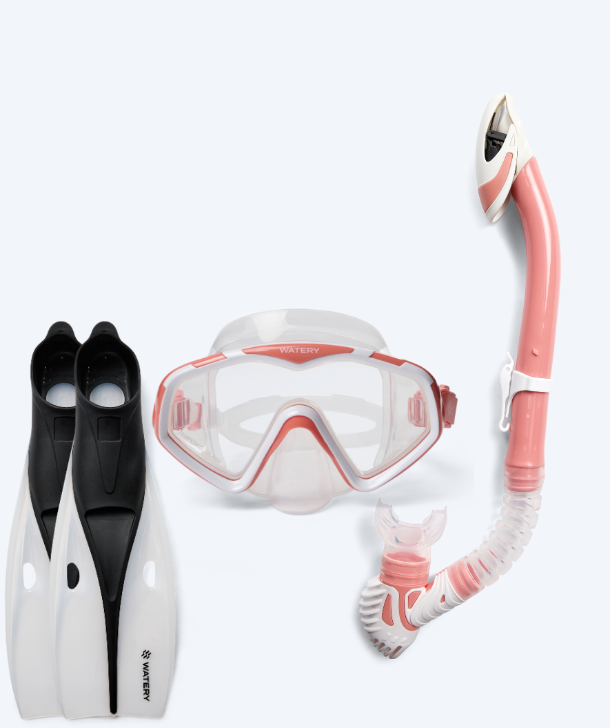 Watery volwassenen snorkelset (vanaf 15 jaar) - Leach/Breeve - Wit/roze