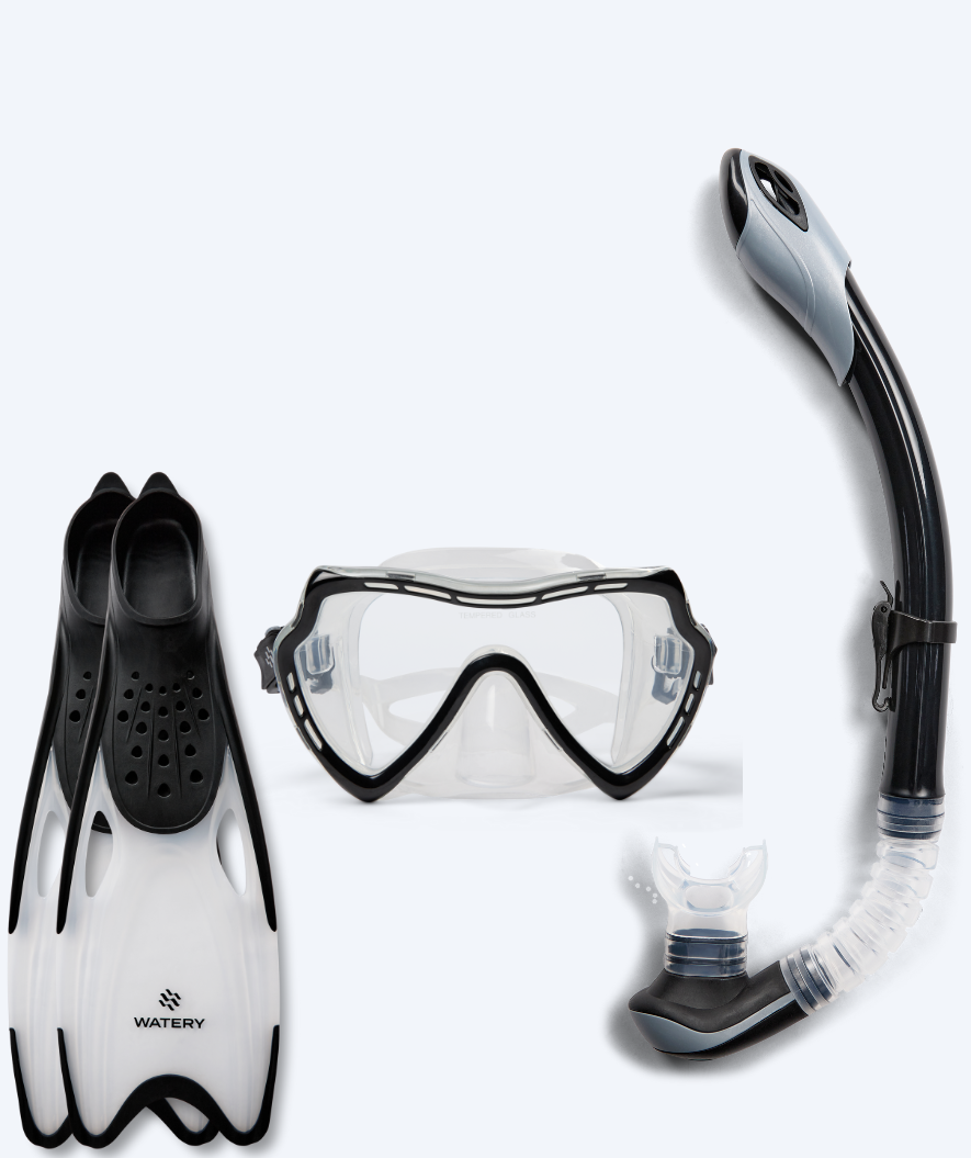 Watery snorkelset voor volwassenen (vanaf 15 jaar) - Nebula/Rilian - Zwart/zwart